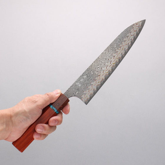 Yoshimi Kato VG10w Colored Damascus Gyuto 210mm Padoauk & Turquoise Handle - Seisuke Knife