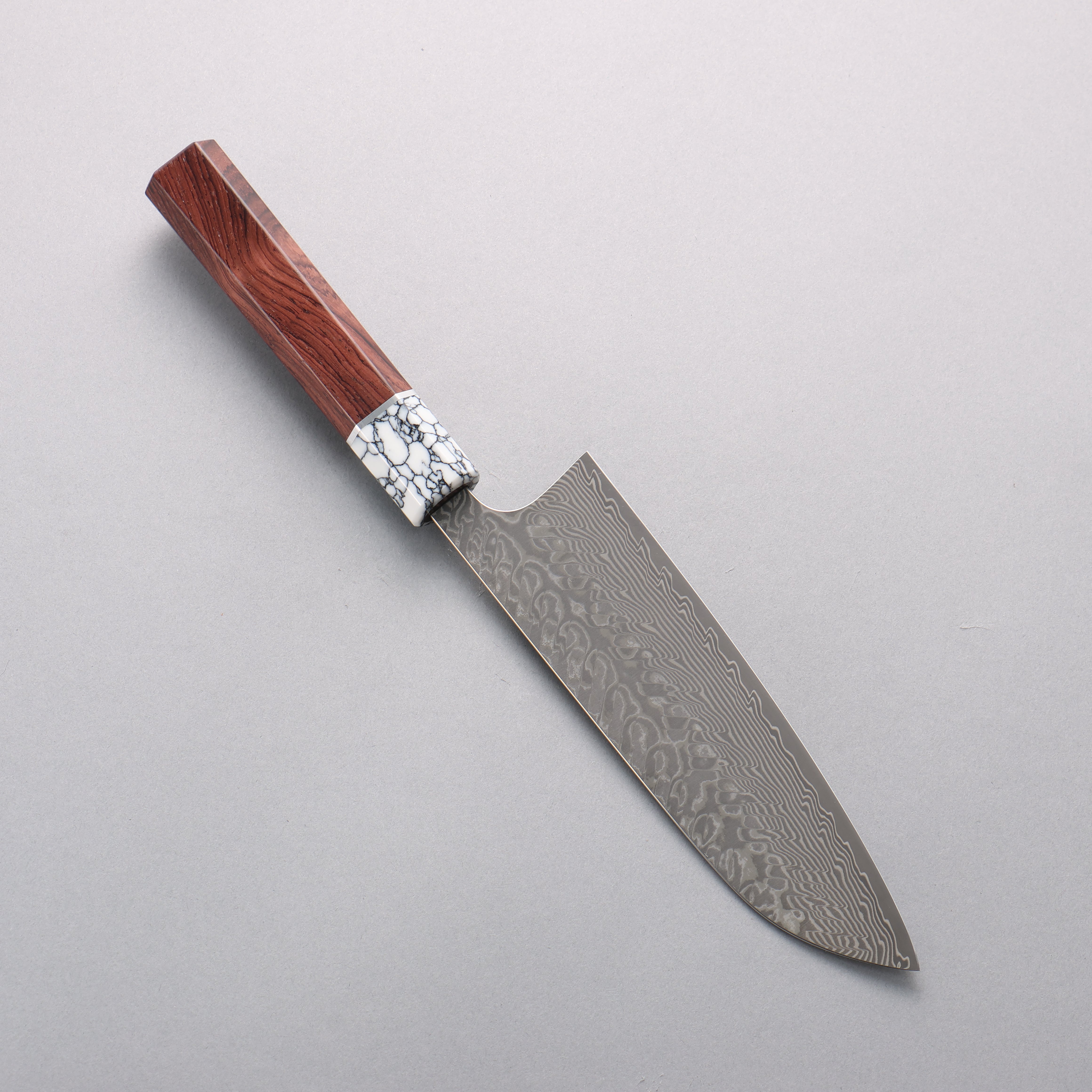 Yoshimi Kato SG2 Black Damascus Santoku 170mm Rosewood (Ferrule: White Turquoise) Handle - Seisuke Knife
