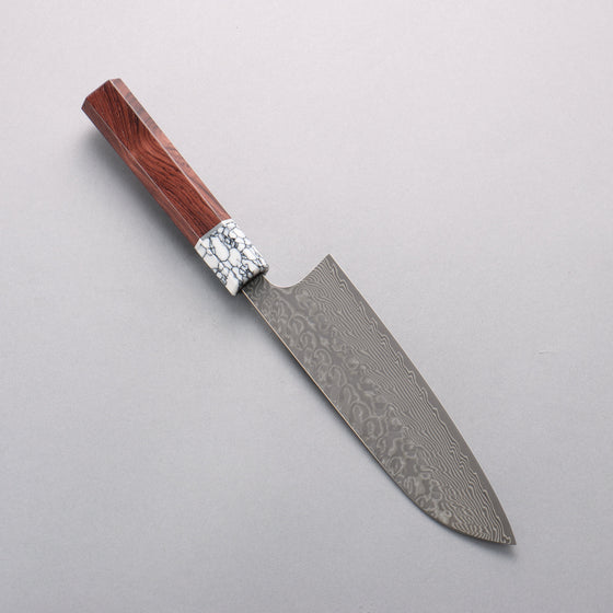 Yoshimi Kato SG2 Black Damascus Santoku 170mm Rosewood (Ferrule: White Turquoise) Handle - Seisuke Knife