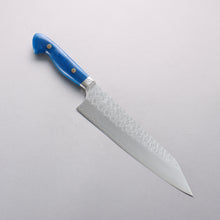 Yoshimi Kato Nami SPG STRIX Hammered Kiritsuke Gyuto 210mm Blue Acrylic Handle - Seisuke Knife