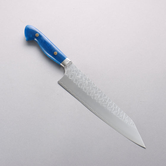 Yoshimi Kato Nami SPG STRIX Hammered Kiritsuke Gyuto 210mm Blue Acrylic Handle - Seisuke Knife