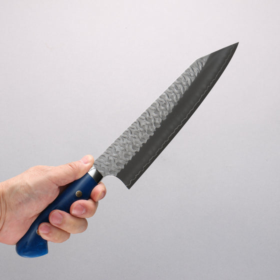 Yoshimi Kato Nami SPG STRIX Hammered Kiritsuke Gyuto 210mm Blue Acrylic Handle - Seisuke Knife