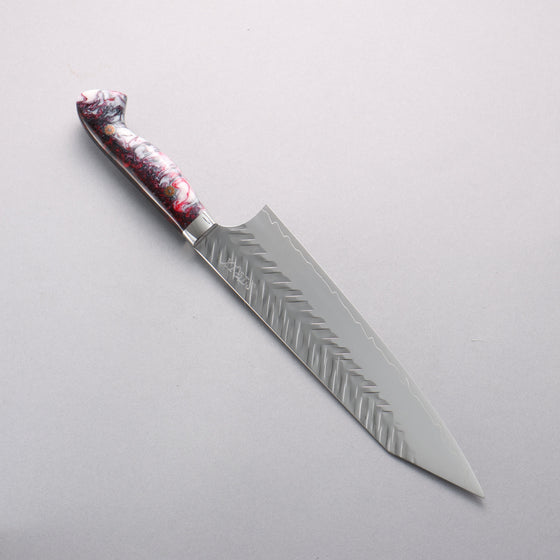 Yoshimi Kato SPG STRIX Hammered (V) Kiritsuke Gyuto 210mm Red White Black Acrylic Handle - Seisuke Knife