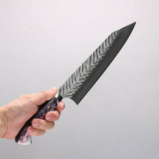 Yoshimi Kato SPG STRIX Hammered (V) Kiritsuke Gyuto 210mm Red White Black Acrylic Handle - Seisuke Knife