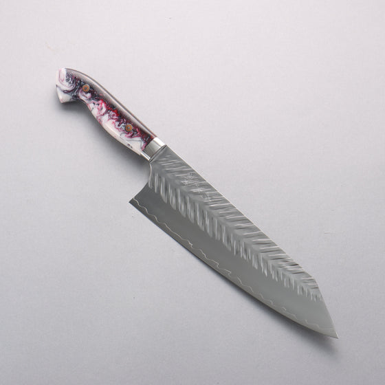 Yoshimi Kato SPG STRIX Hammered (V) Bunka (wide) 210mm Red White Black Acrylic Handle - Seisuke Knife
