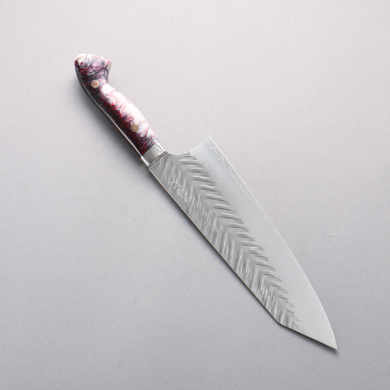 Yoshimi Kato SPG STRIX Hammered (V) Bunka (wide) 210mm Red White Black Acrylic Handle - Seisuke Knife