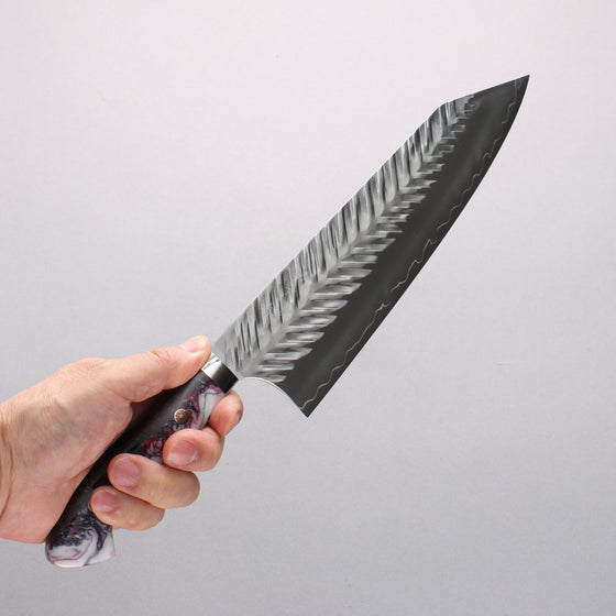 Yoshimi Kato SPG STRIX Hammered (V) Bunka (wide) 210mm Red White Black Acrylic Handle - Seisuke Knife