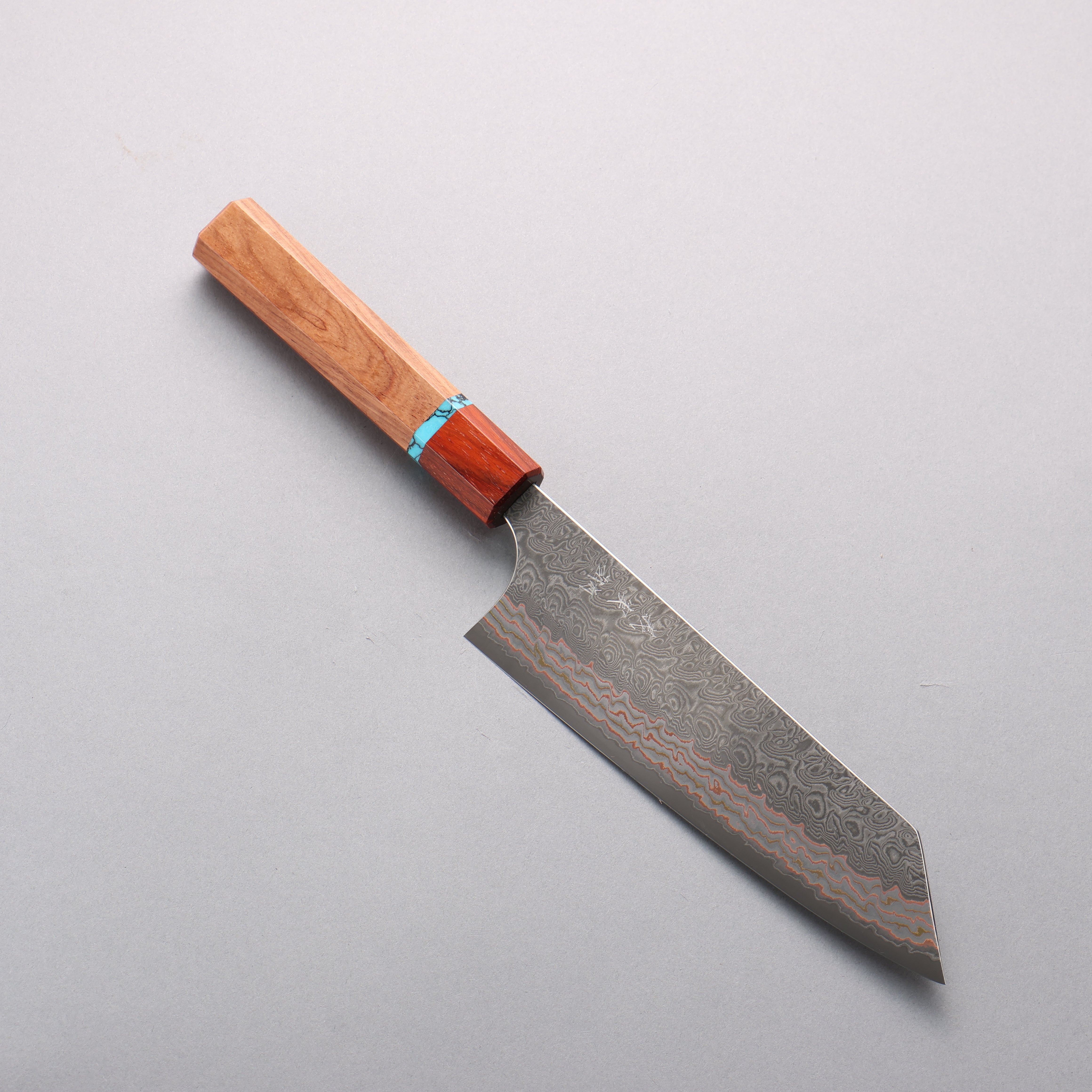 Yoshimi Kato VG10w Colored Damascus Bunka 170mm Rosewood & Turquoise Ring Handle - Seisuke Knife