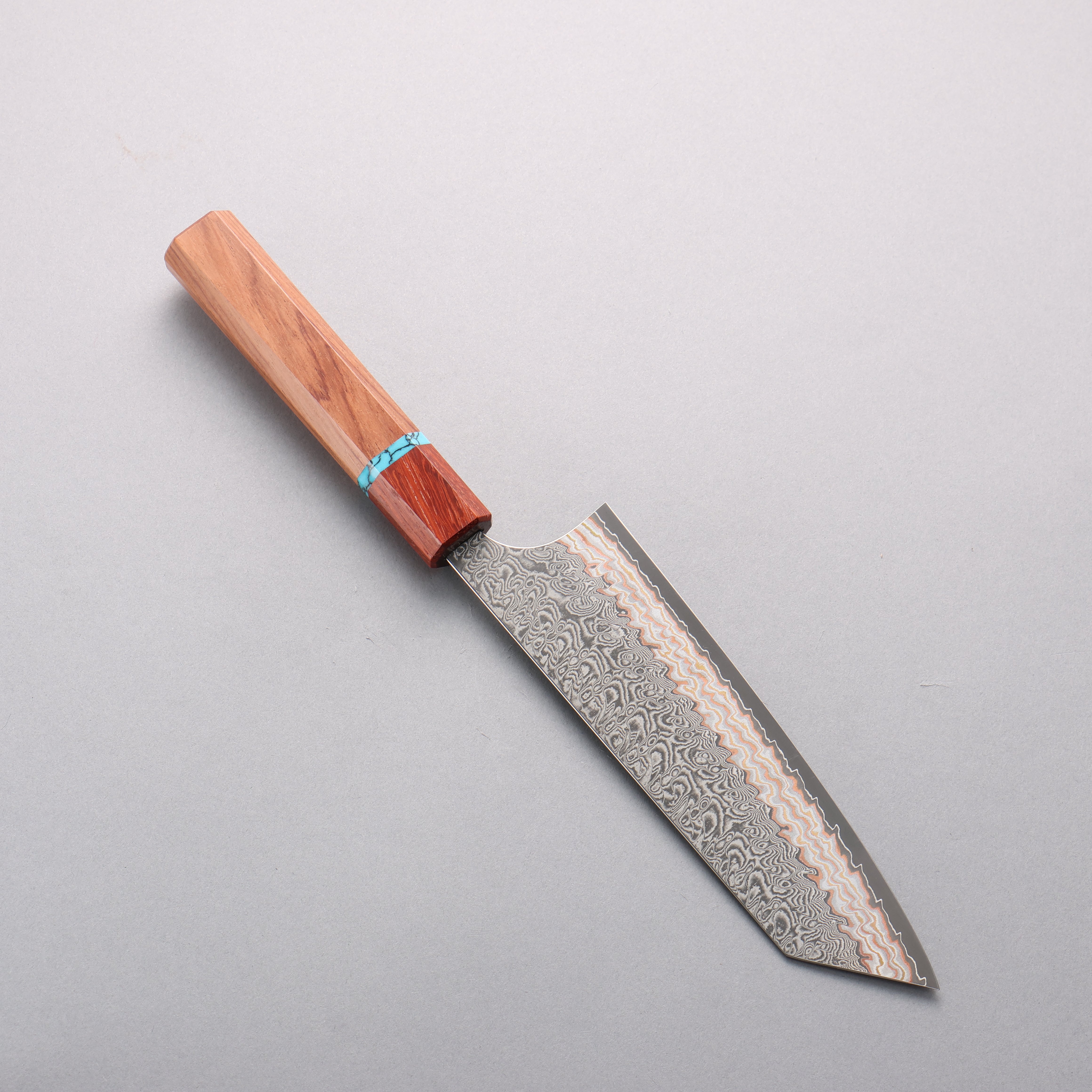 Yoshimi Kato VG10w Colored Damascus Bunka 170mm Rosewood & Turquoise Ring Handle - Seisuke Knife