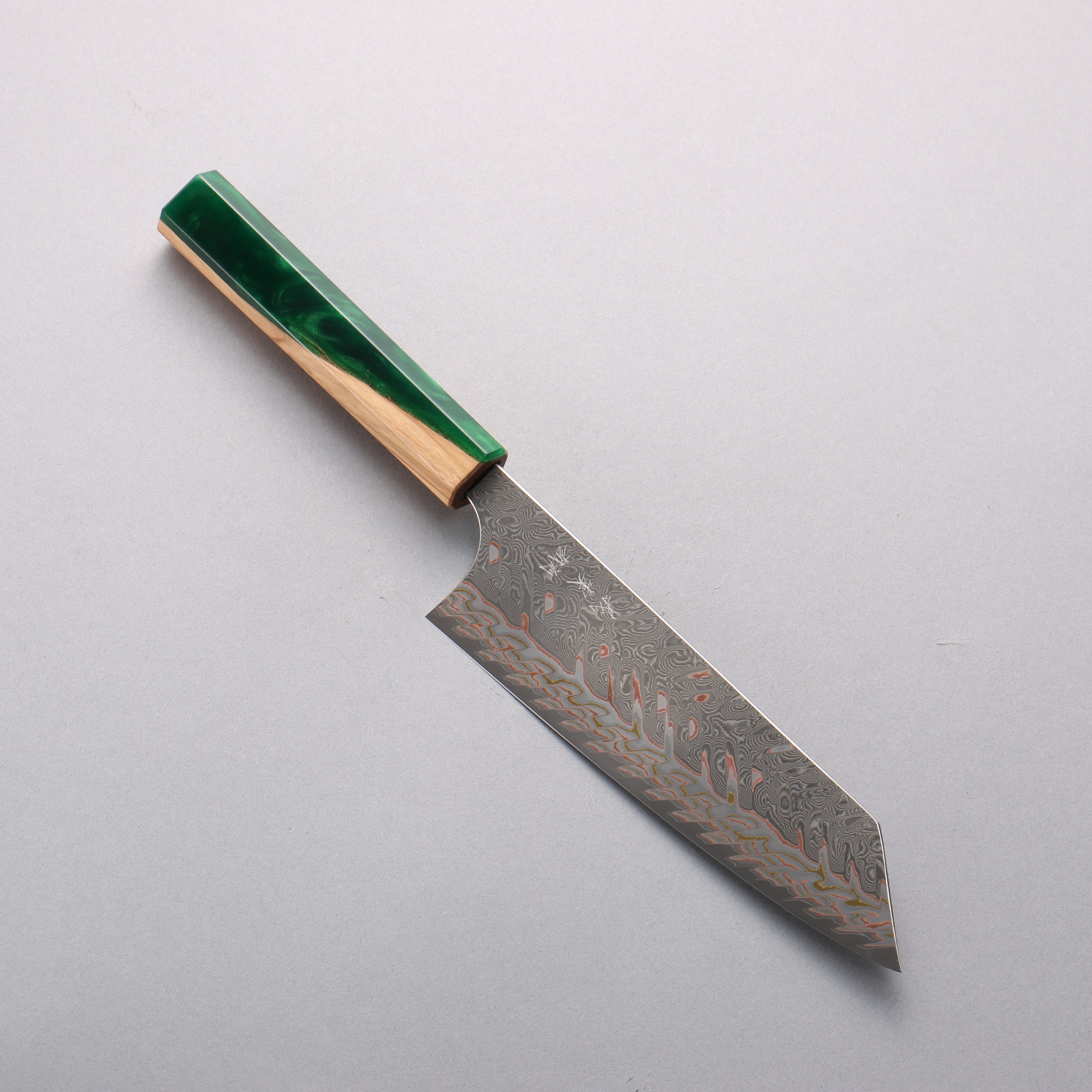 Yoshimi Kato VG10w Colored Damascus Bunka 170mm Olive Tree and Green Resin Handle - Seisuke Knife