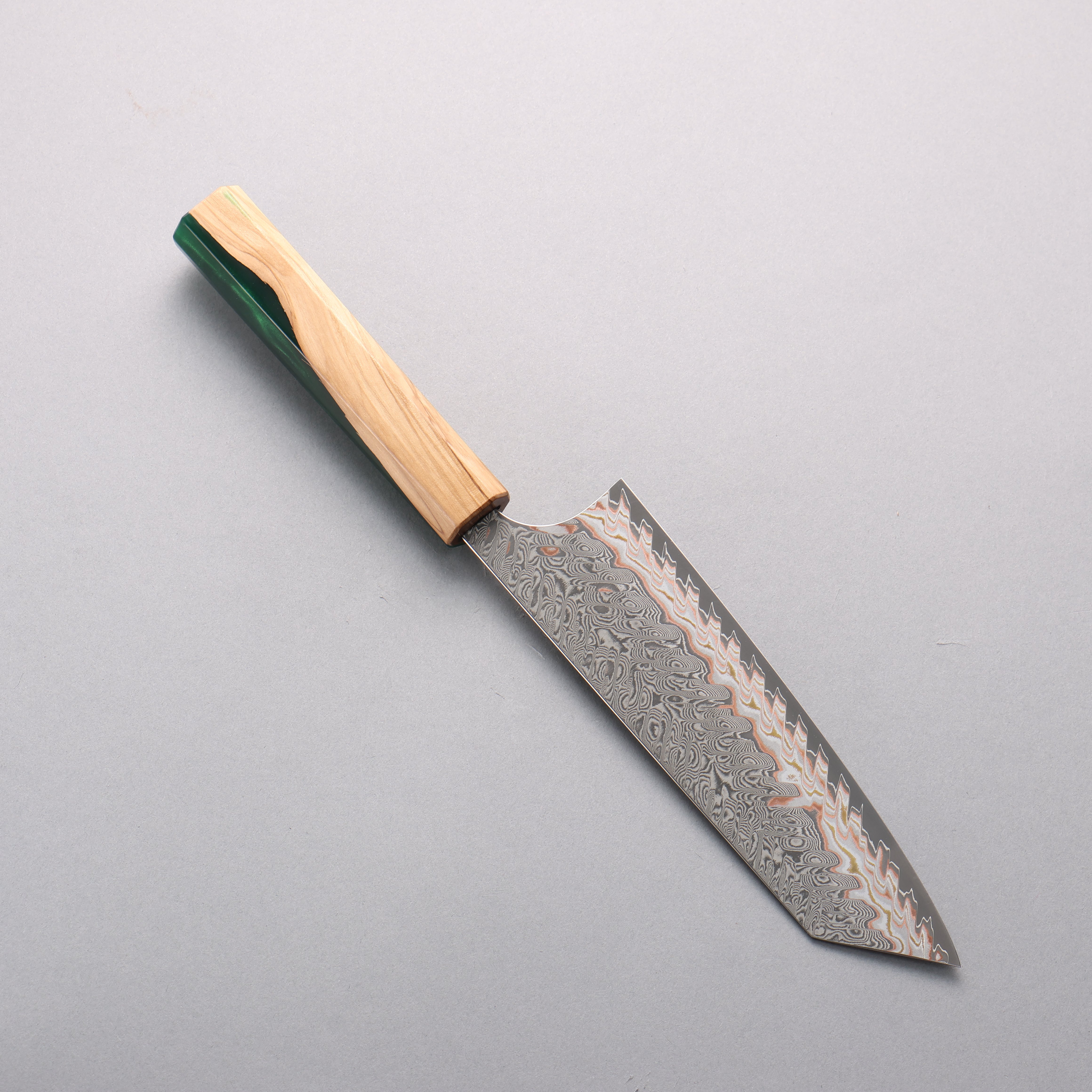 Yoshimi Kato VG10w Colored Damascus Bunka 170mm Olive Tree and Green Resin Handle - Seisuke Knife