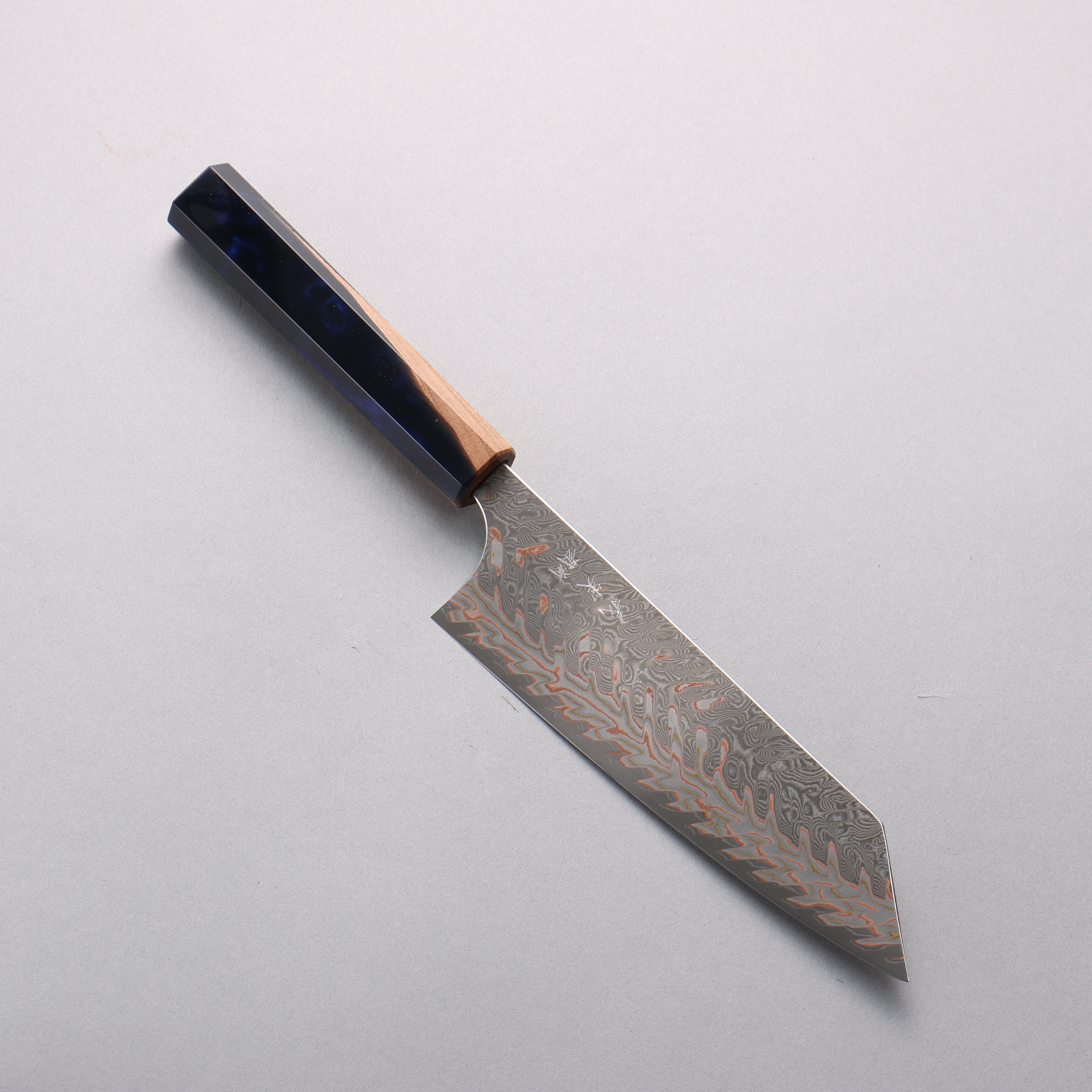 Yoshimi Kato VG10w Colored Damascus Bunka 170mm Olive Tree and Blue Resin Handle - Seisuke Knife