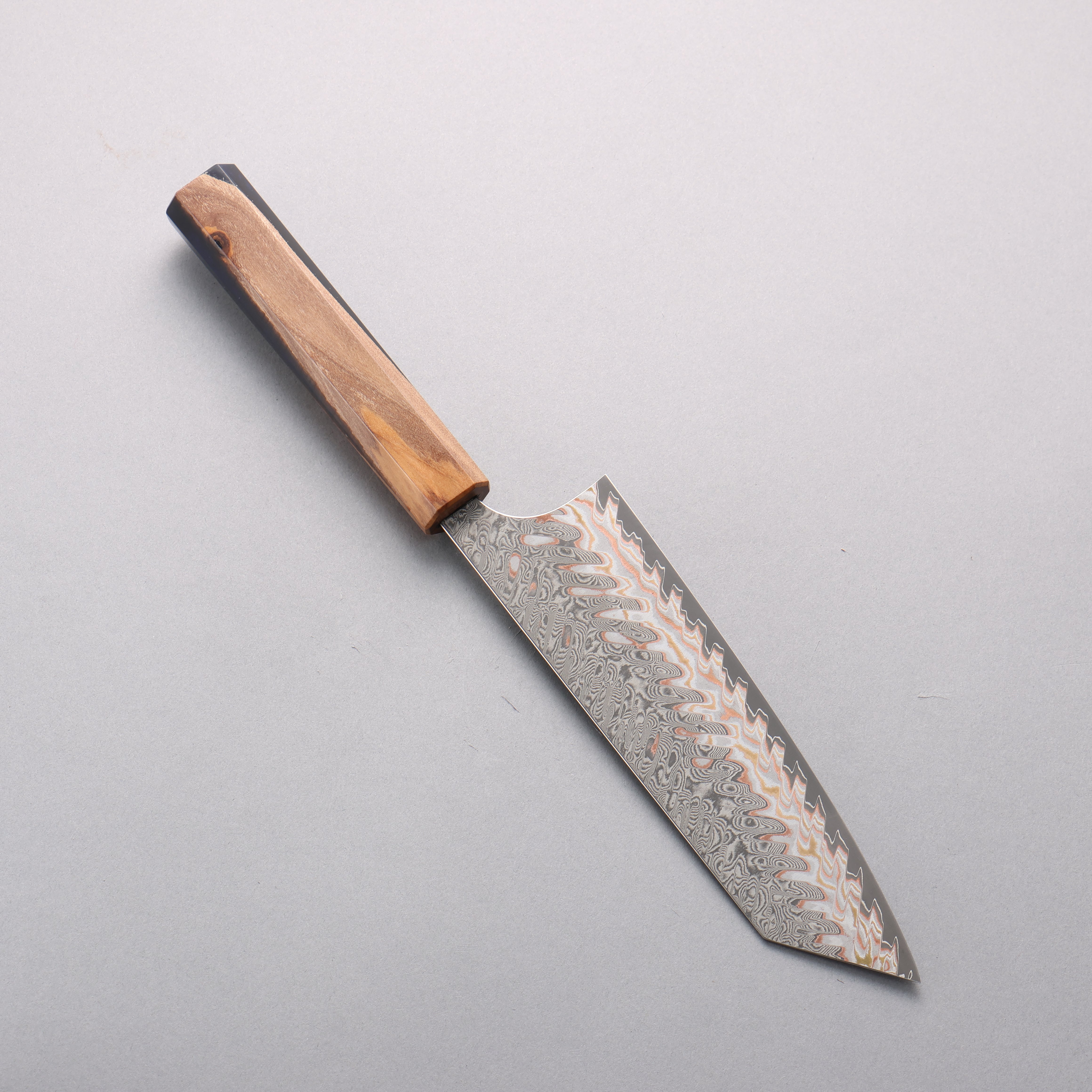 Yoshimi Kato VG10w Colored Damascus Bunka 170mm Olive Tree and Blue Resin Handle - Seisuke Knife