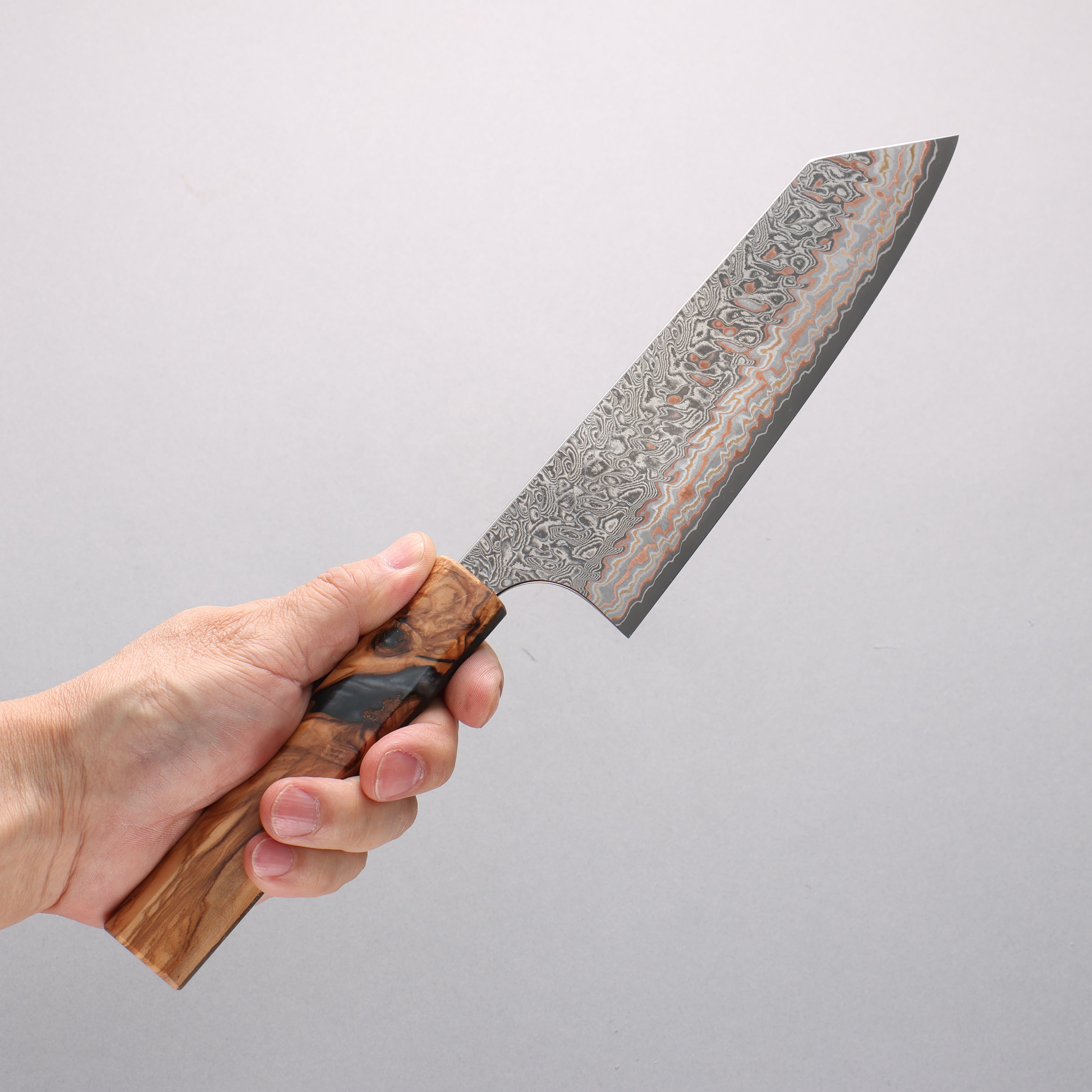 Yoshimi Kato VG10w Colored Damascus Bunka 170mm Olive & Black Marble Resin Handle - Seisuke Knife