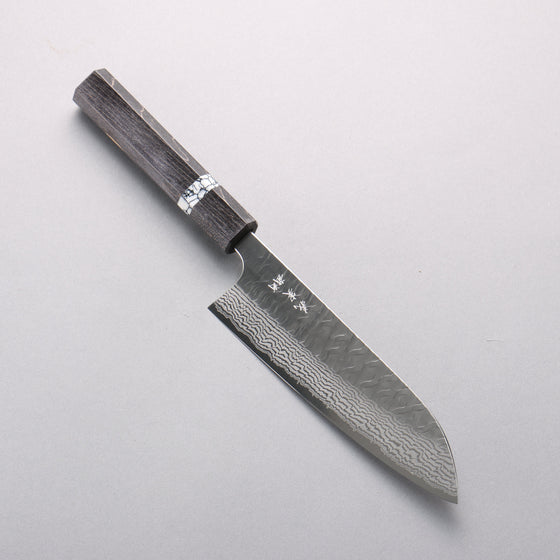 Yoshimi Kato Nami VG-XEOS Hammered Damascus Santoku 170mm Black Stabilized Wood (White Turquoise Ring) Handle - Seisuke Knife