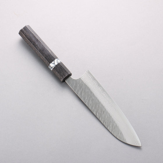 Yoshimi Kato Nami VG-XEOS Hammered Damascus Santoku 170mm Black Stabilized Wood (White Turquoise Ring) Handle - Seisuke Knife
