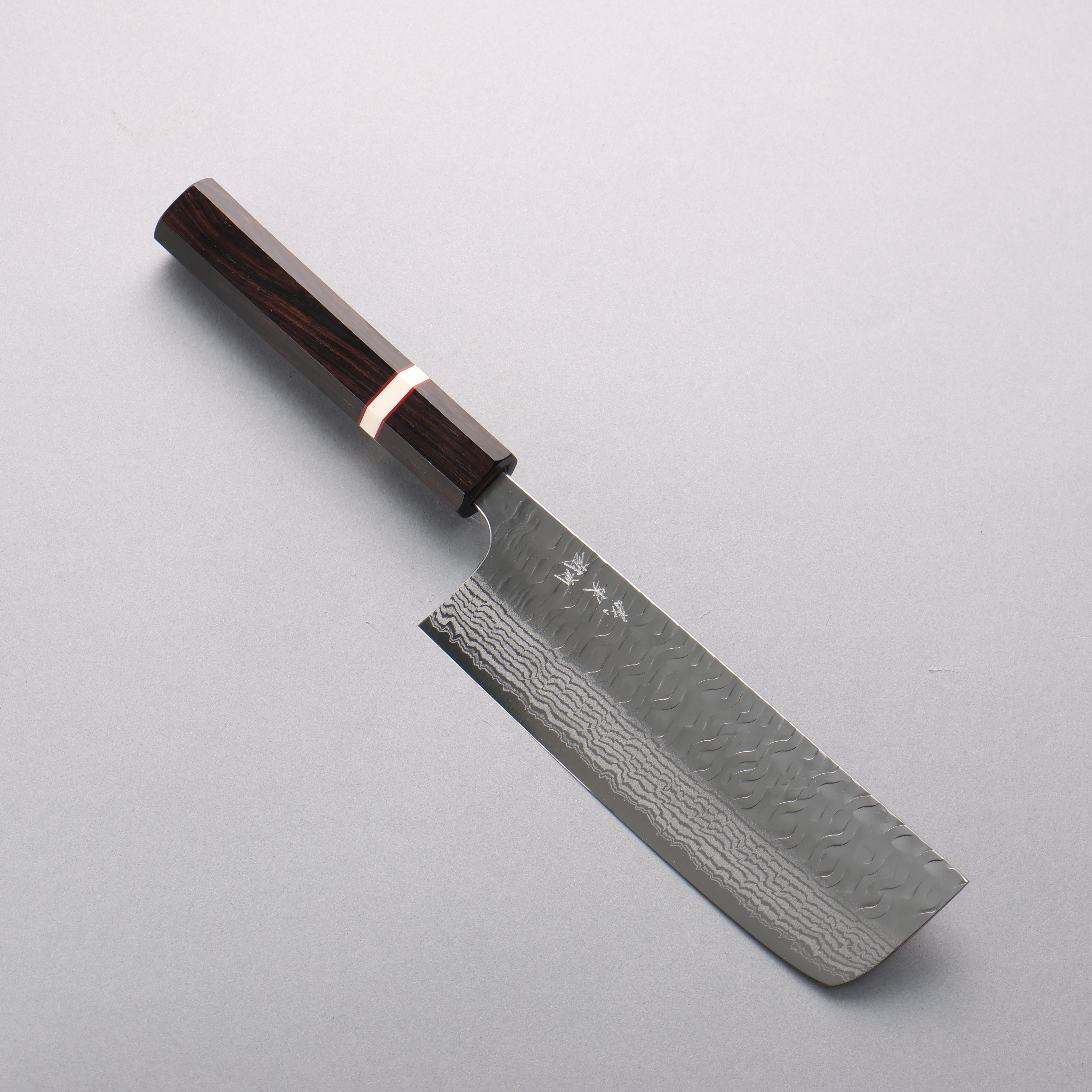 Yoshimi Kato Nami VG-XEOS Hammered Damascus Nakiri 165mm Ebony Wood & White Ring Handle - Seisuke Knife