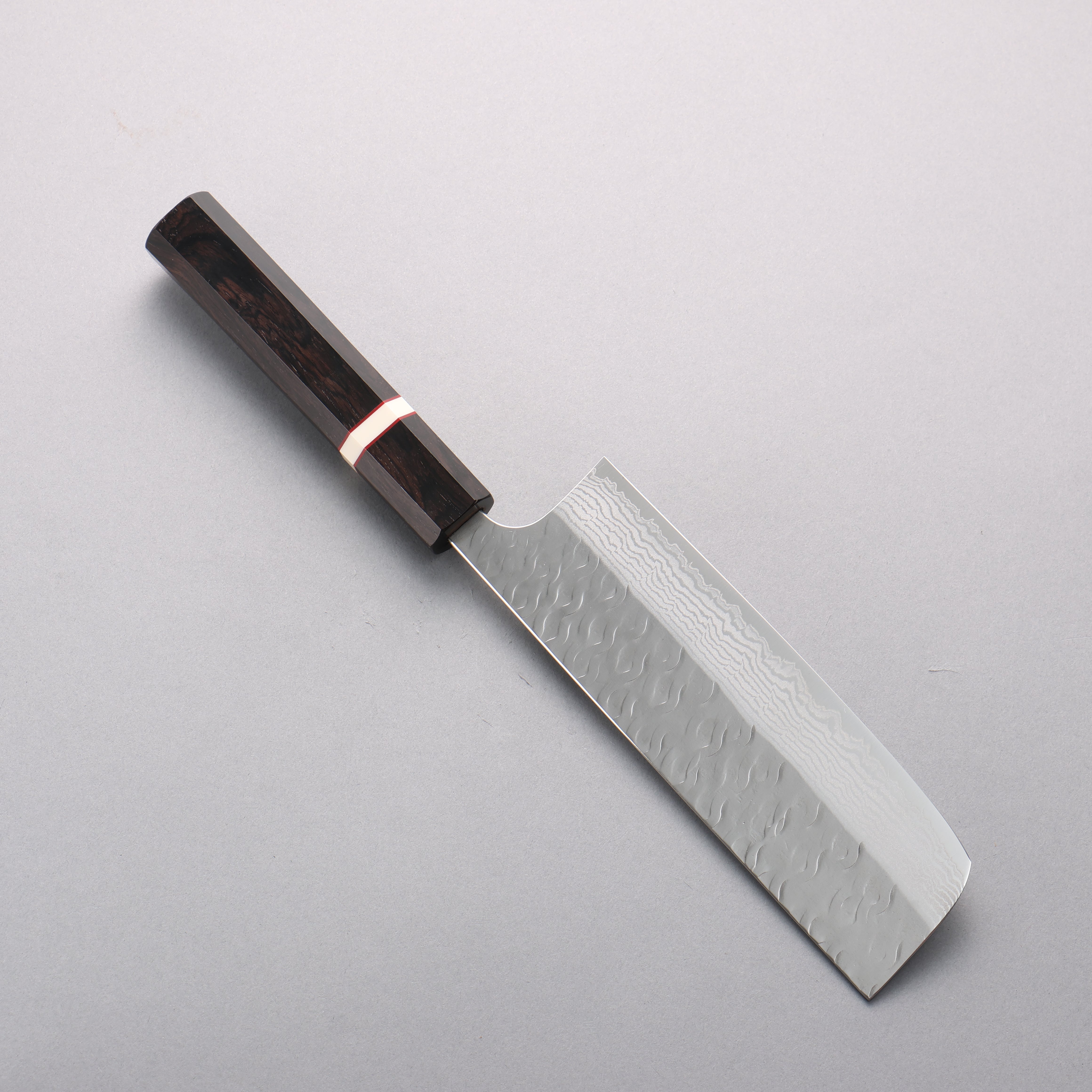 Yoshimi Kato Nami VG-XEOS Hammered Damascus Nakiri 165mm Ebony Wood & White Ring Handle - Seisuke Knife