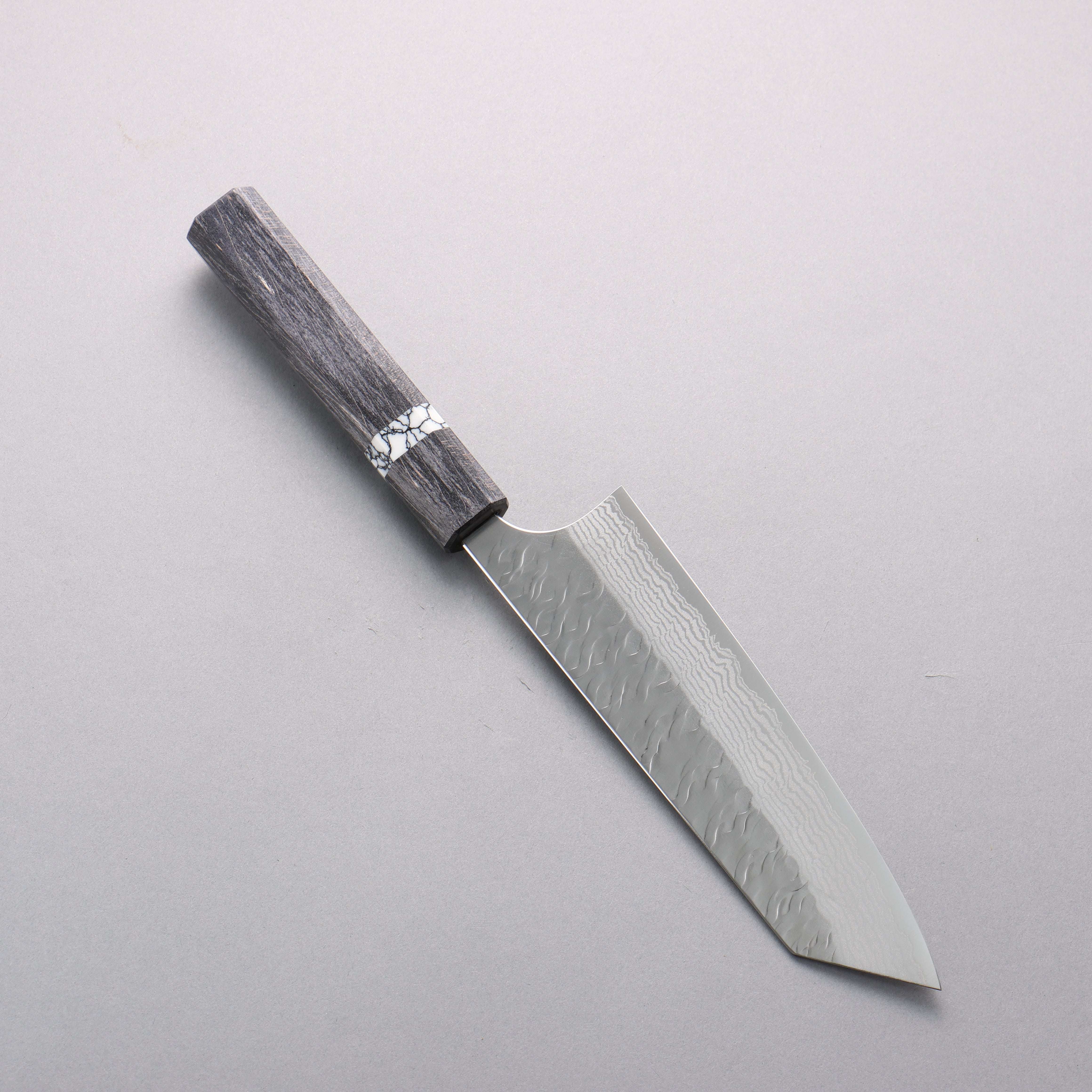 Yoshimi Kato Nami VG-XEOS Hammered Damascus Bunka 170mm Black Stabilized Wood (White Turquoise Ring) Handle - Seisuke Knife