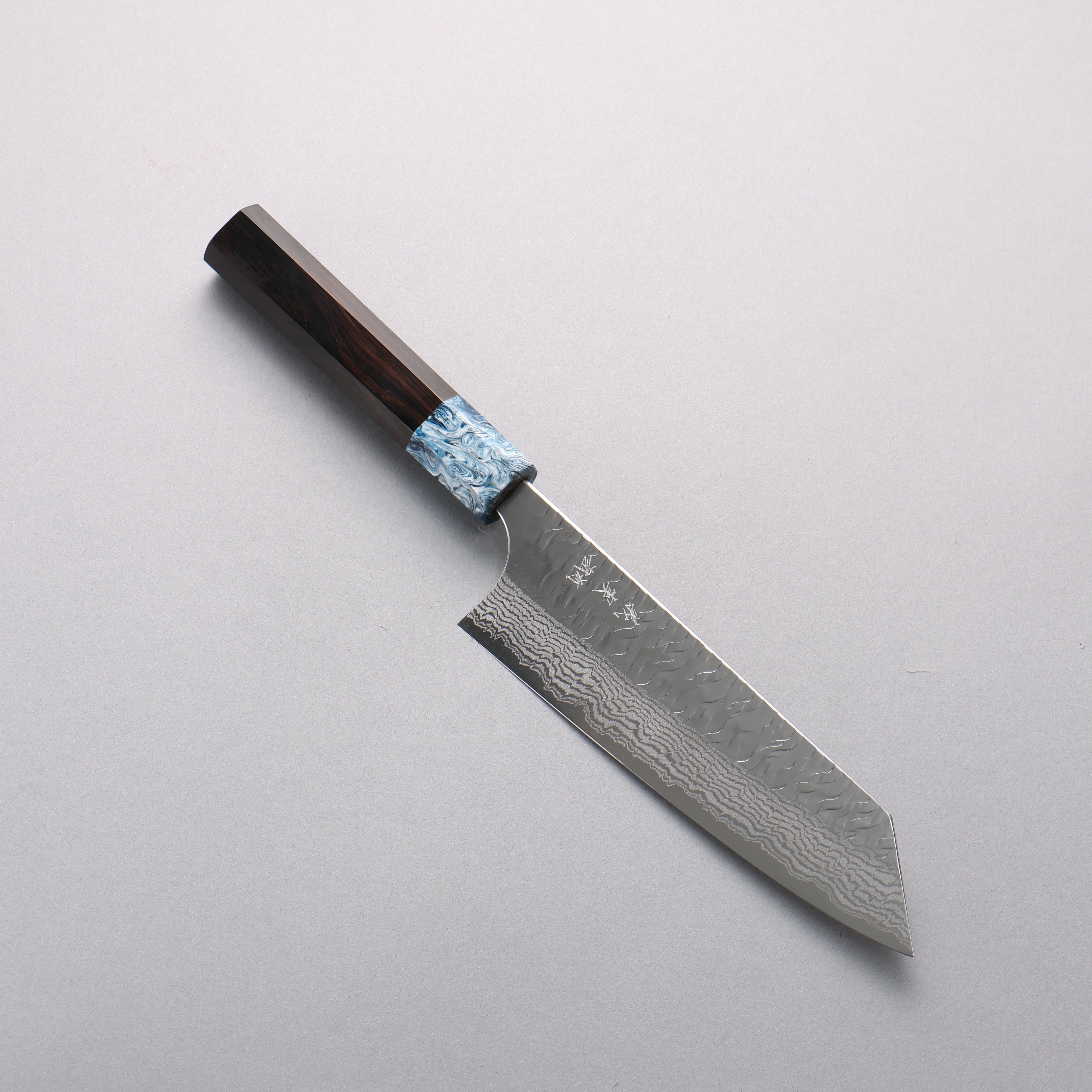 Yoshimi Kato Nami VG-XEOS Hammered Damascus Bunka 170mm Ebony (ferrule: Blue Marble Resin) Handle - Seisuke Knife