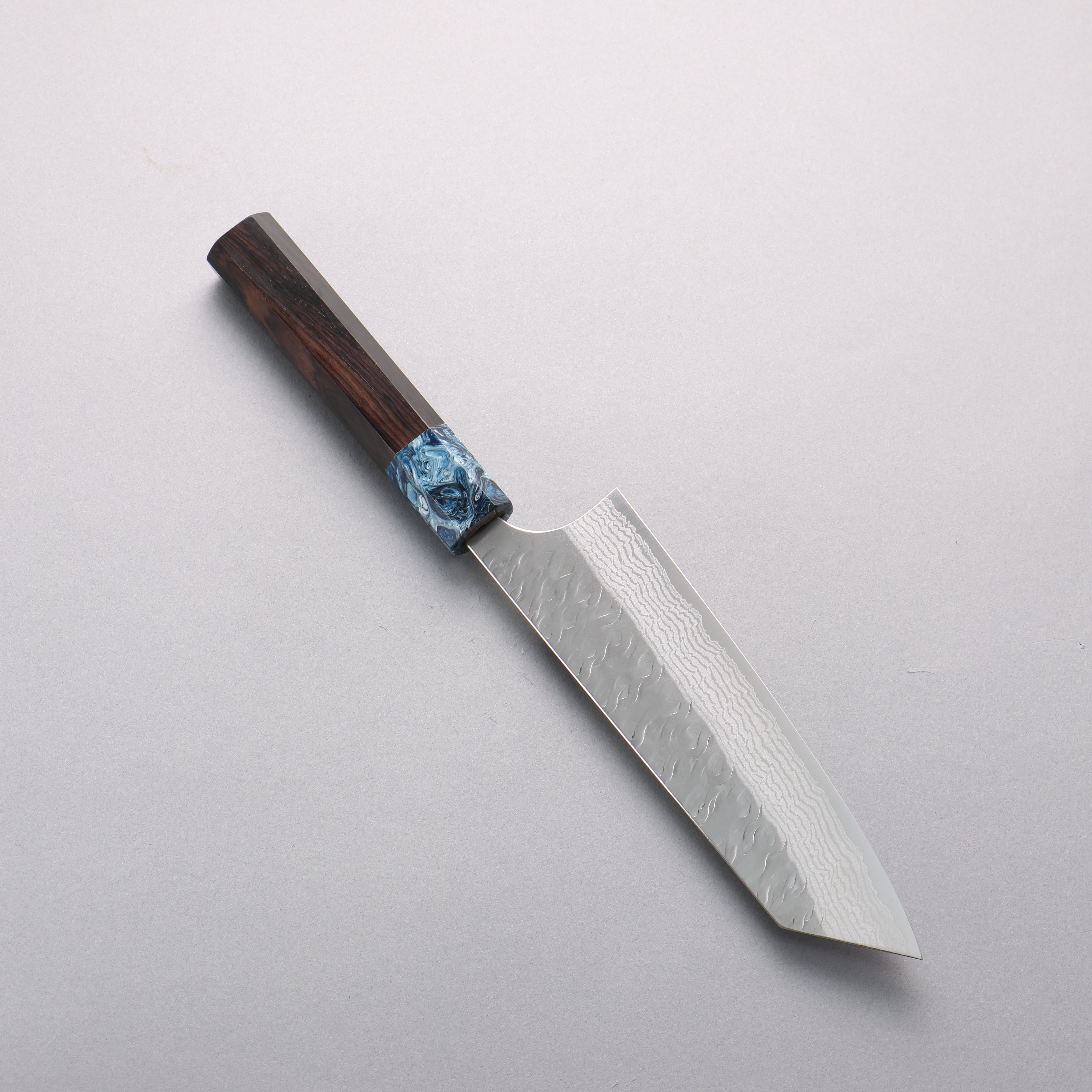 Yoshimi Kato Nami VG-XEOS Hammered Damascus Bunka 170mm Ebony (ferrule: Blue Marble Resin) Handle - Seisuke Knife