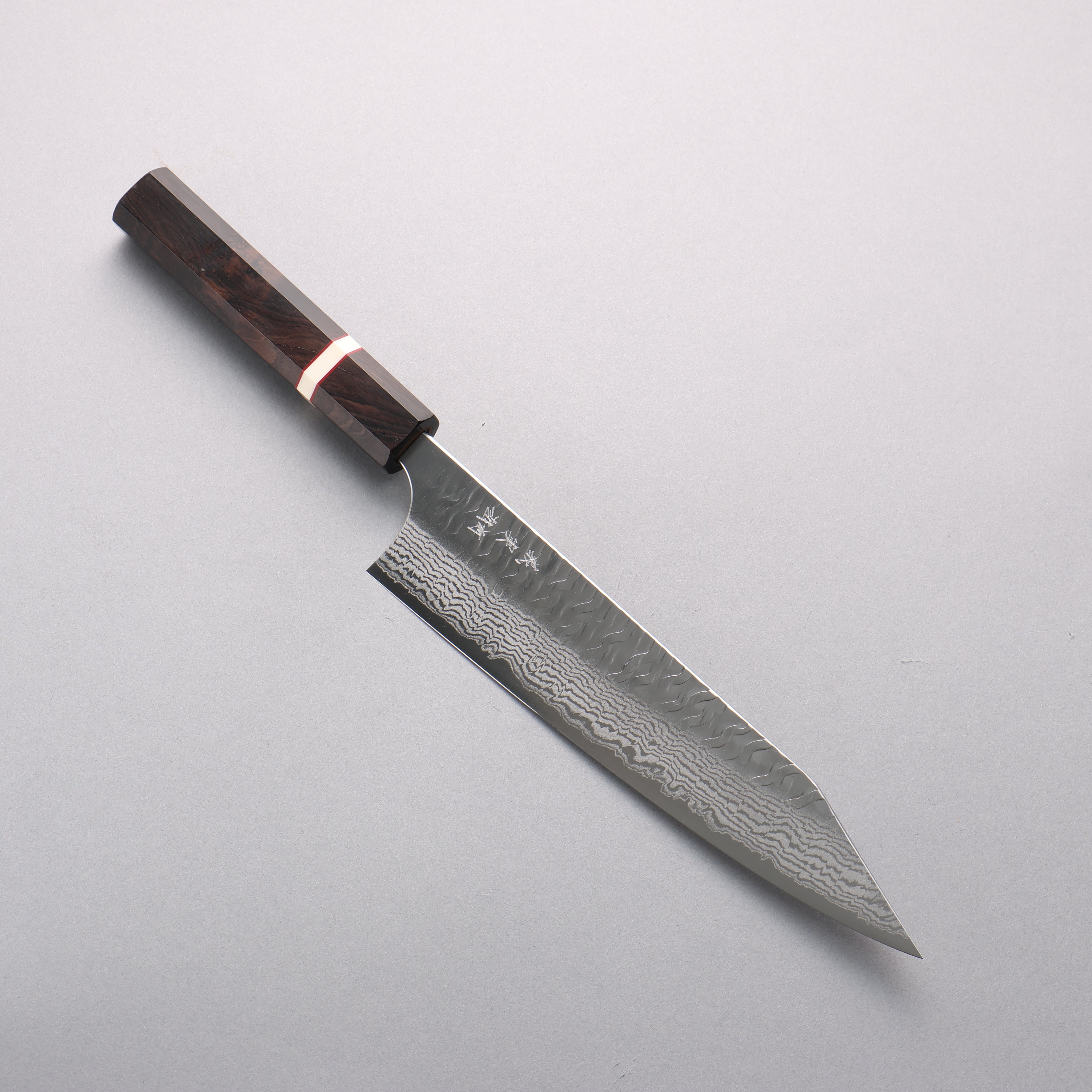 Yoshimi Kato Nami VG-XEOS Hammered Damascus Kiritsuke Gyuto 210mm Ebony (White Ring) Handle - Seisuke Knife