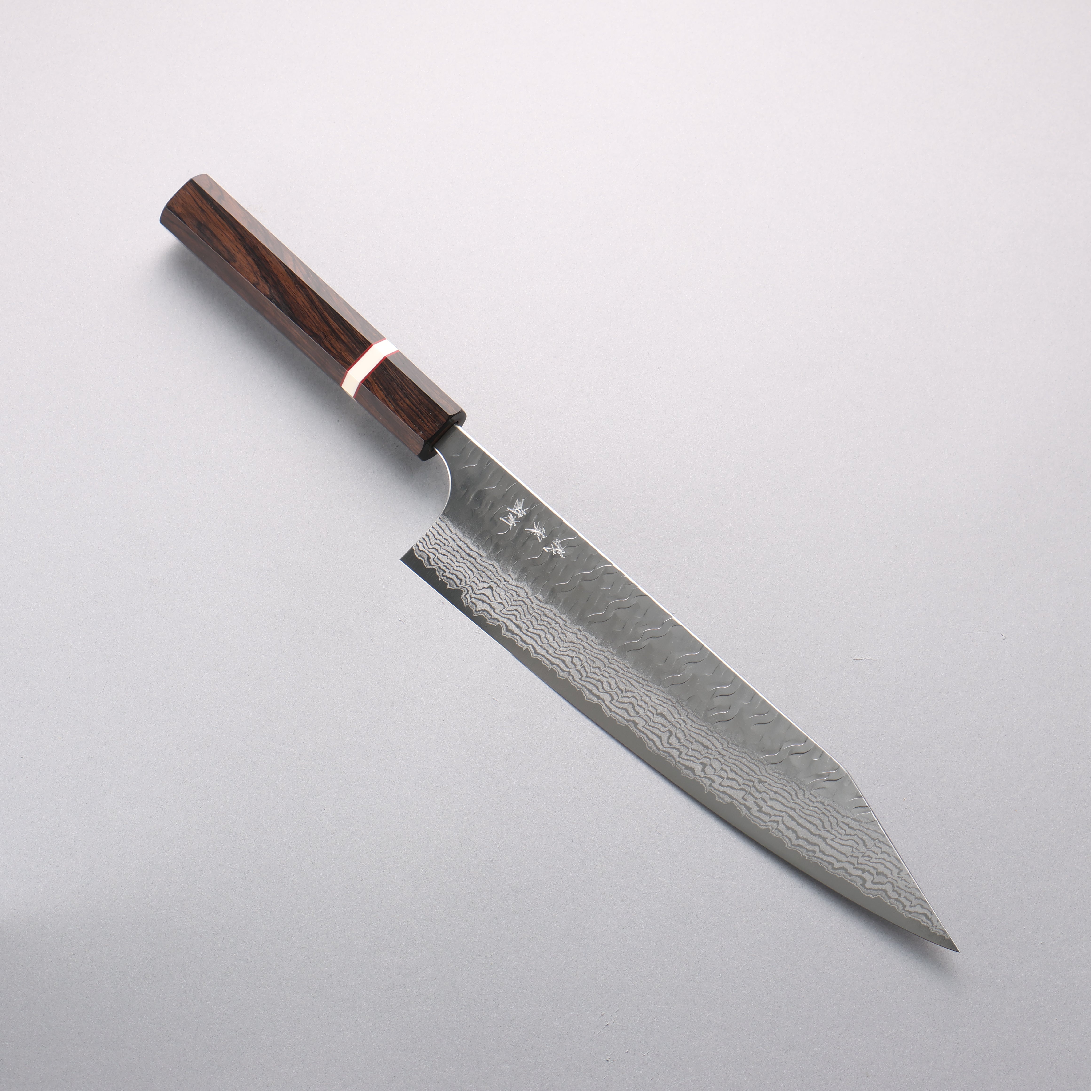 Yoshimi Kato Nami VG-XEOS Hammered Damascus Kiritsuke Gyuto 240mm Ebony (White Ring) Handle - Seisuke Knife