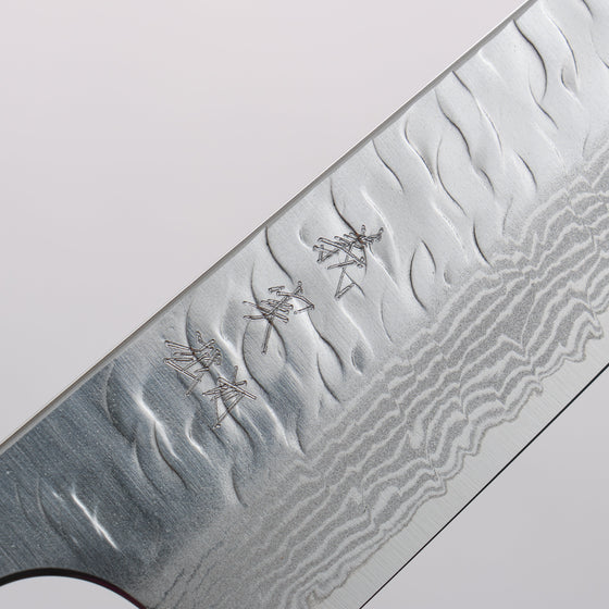 Yoshimi Kato Nami VG-XEOS Hammered Damascus Small Bunka 130mm Black Stabilized Wood (White Turquoise Ring) Handle - Seisuke Knife