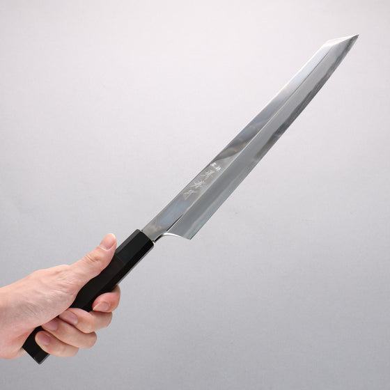 Sakai Takayuki Hien Blue Steel No.2 Mirrored Finish Kengata Yanagiba 300mm Ebony Wood Handle with Sheath - Seisuke Knife