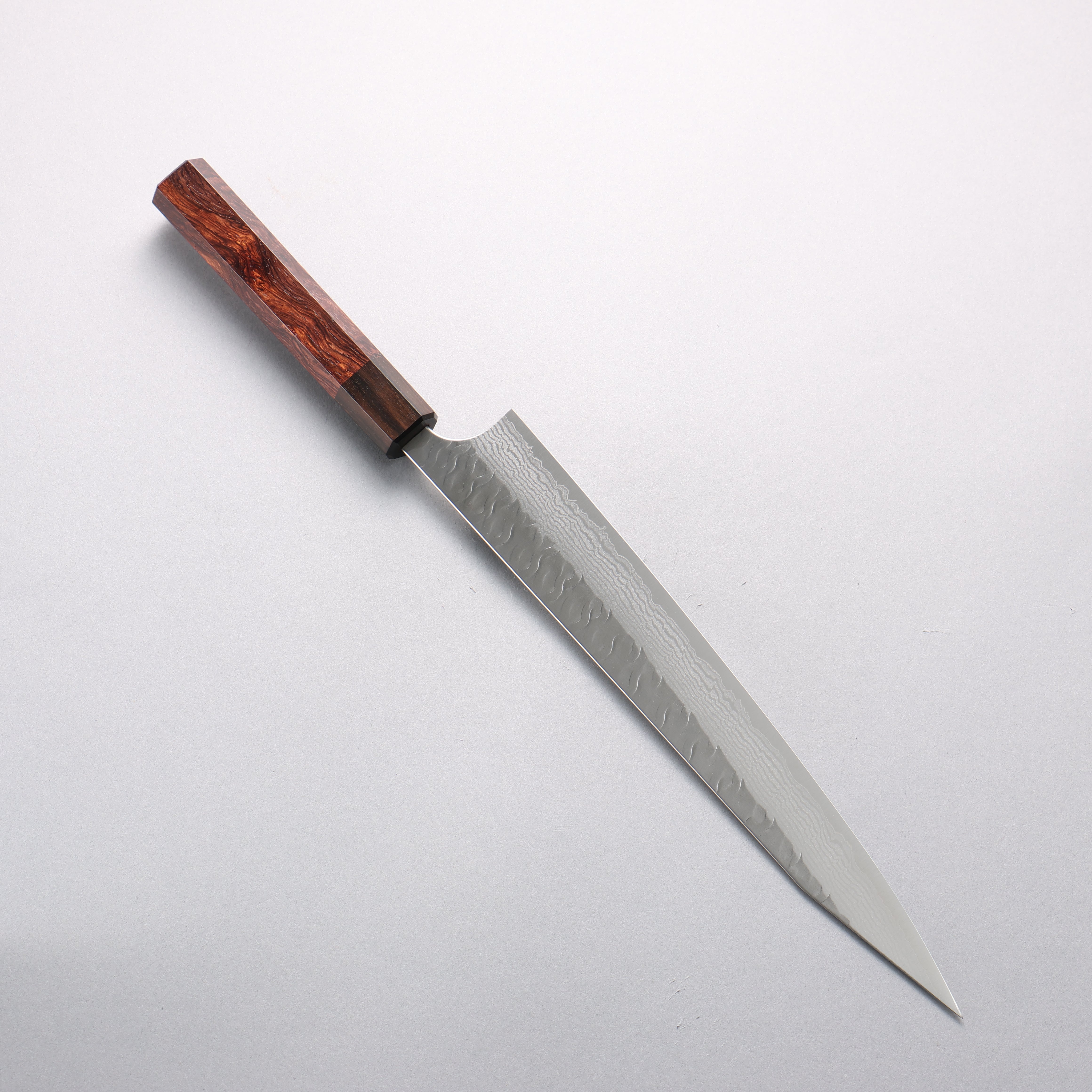 Yoshimi Kato Nami VG-XEOS Hammered Damascus Kiritsuke Sujihiki 270mm Rosewood (Ferrule: Ebony) Handle - Seisuke Knife
