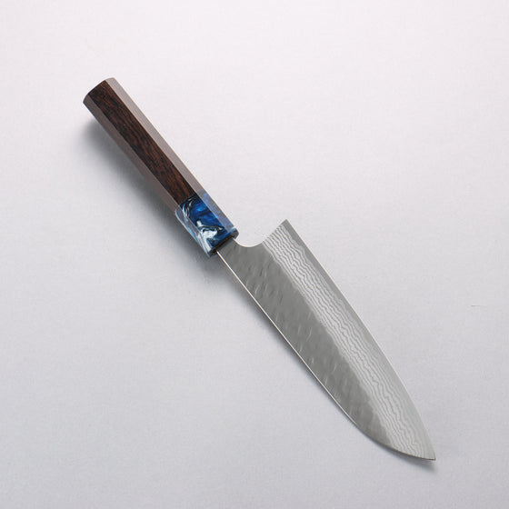 Yoshimi Kato Nami VG-XEOS Hammered Damascus Santoku 170mm Ebony (ferrule: Blue Marble Resin) Handle - Seisuke Knife