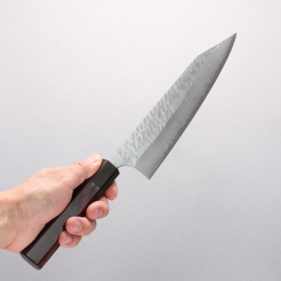 Yoshimi Kato Nami VG-XEOS Hammered Damascus Kiritsuke Gyuto 210mm Rosewood (Ferrule: Ebony) Handle - Seisuke Knife