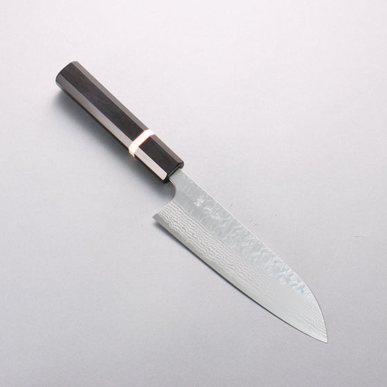 Yoshimi Kato Nami VG-XEOS Hammered Damascus Santoku 170mm Ebony (White Ring) Handle - Seisuke Knife