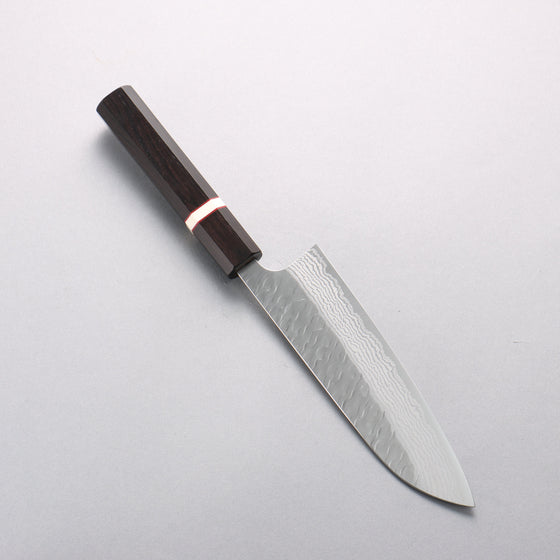Yoshimi Kato Nami VG-XEOS Hammered Damascus Santoku 170mm Ebony (White Ring) Handle - Seisuke Knife