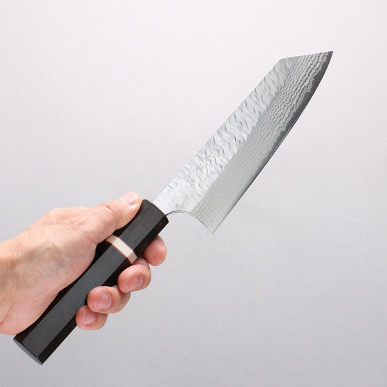 Yoshimi Kato Nami VG-XEOS Hammered Damascus Bunka 170mm Ebony (White Ring) Handle - Seisuke Knife
