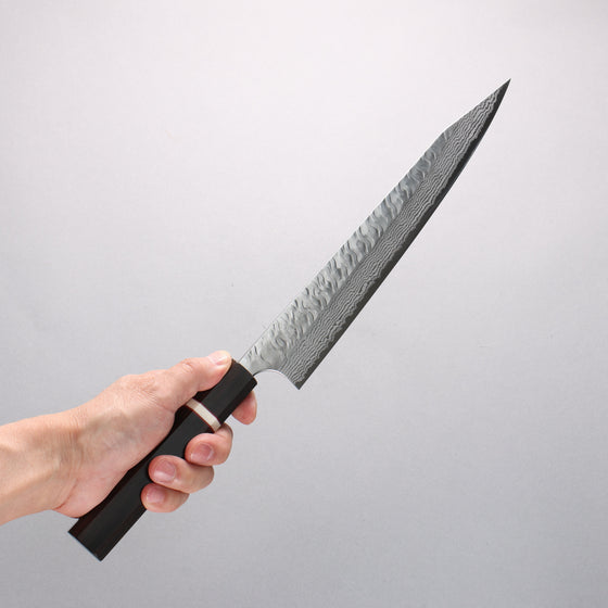 Yoshimi Kato Nami VG-XEOS Hammered Damascus Kiritsuke Sujihiki 270mm Ebony (White Ring) Handle - Seisuke Knife