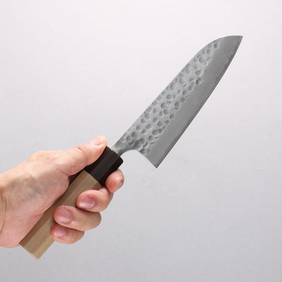 Anryu Blue Super Hammered Migaki Finished Small Santoku 150mm Magnolia (Ferrule: Ebony) Handle - Seisuke Knife