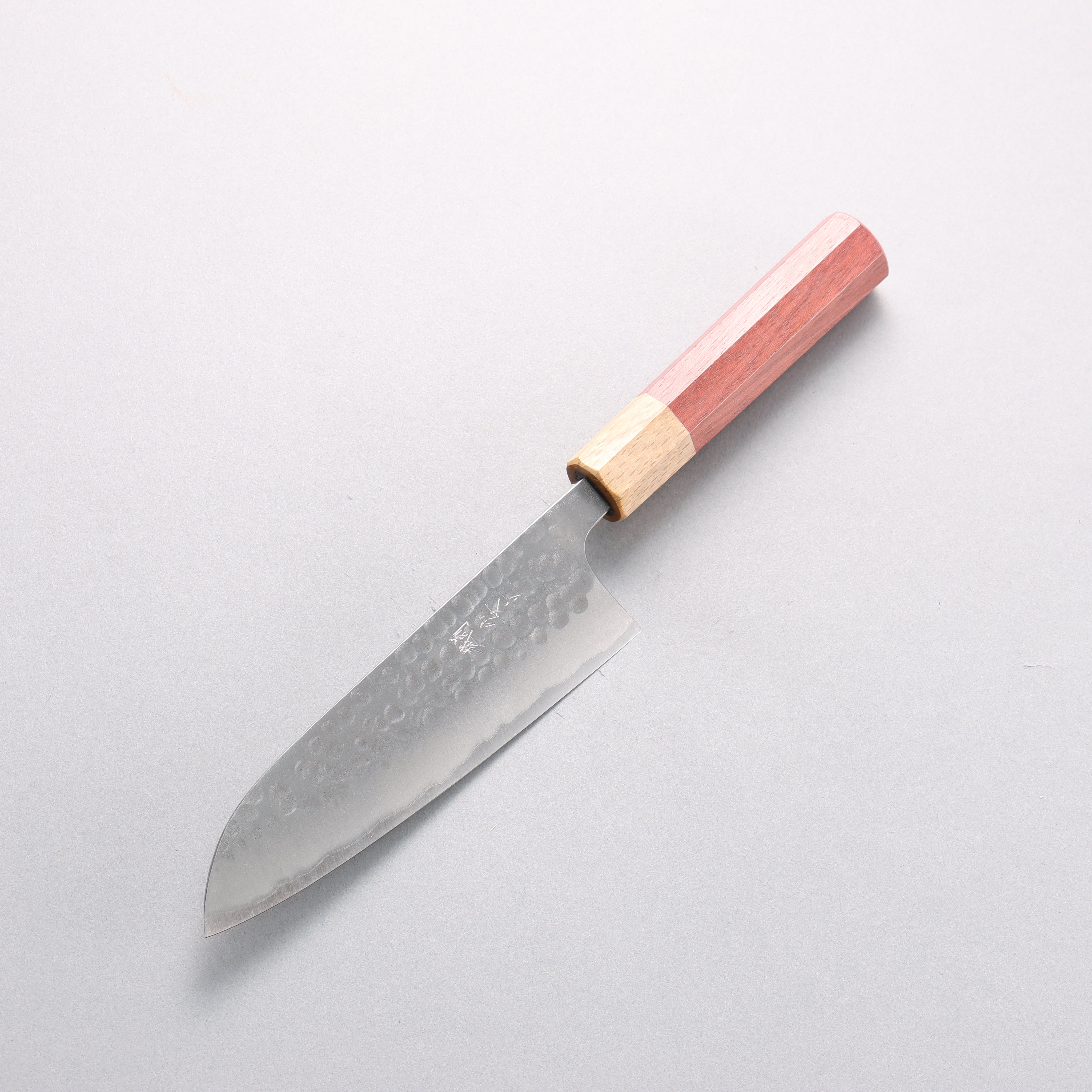 Anryu Blue Super Hammered Migaki Finished Small Santoku 150mm Purpleheart (Ferrule: Oak) Handle - Seisuke Knife