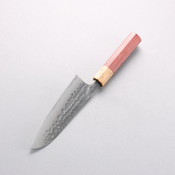Anryu Blue Super Hammered Migaki Finished Small Santoku 150mm Purpleheart (Ferrule: Oak) Handle - Seisuke Knife
