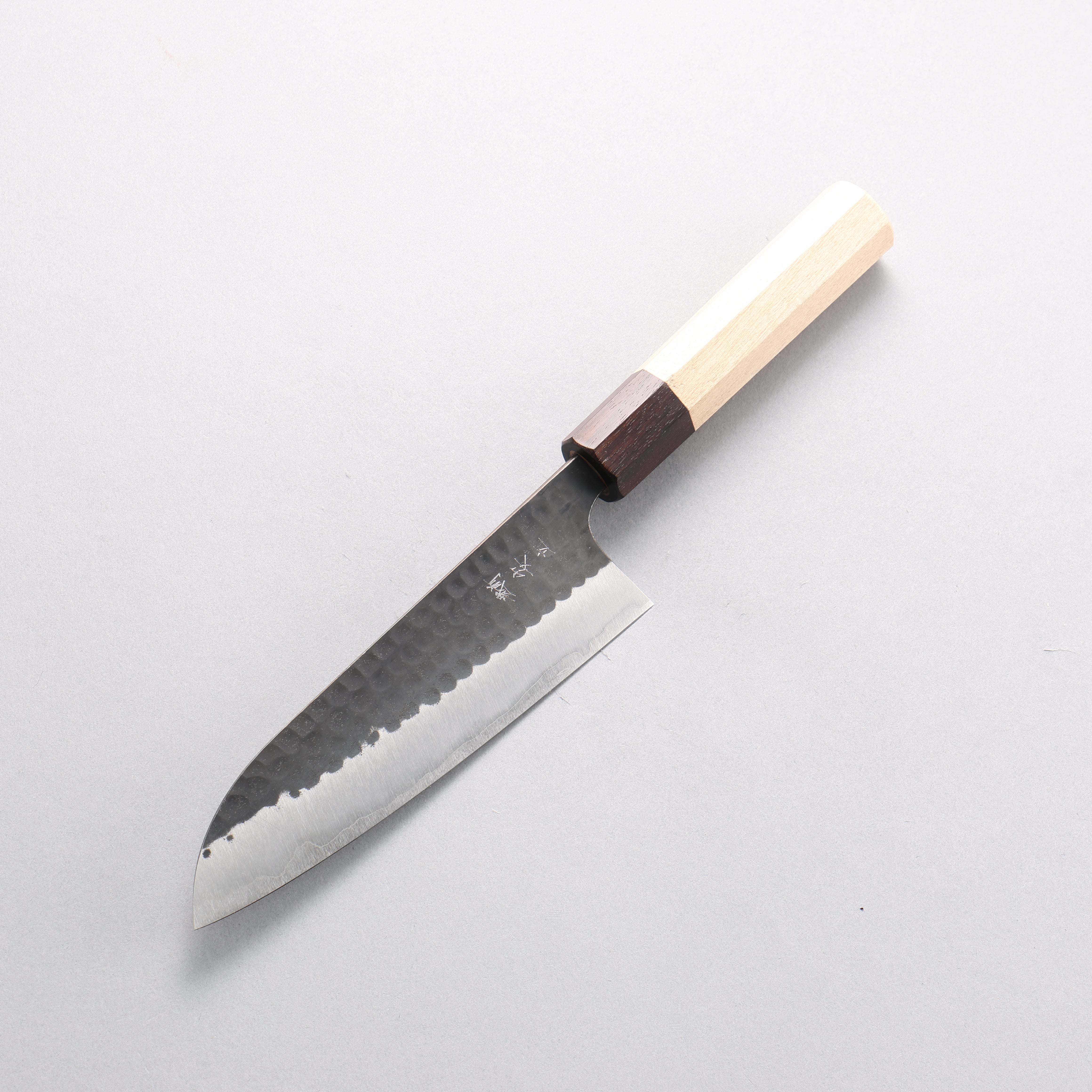 Anryu Blue Super Hammered Black Finished Small Santoku 150mm Magnolia (Ferrule: Ebony) Handle - Seisuke Knife