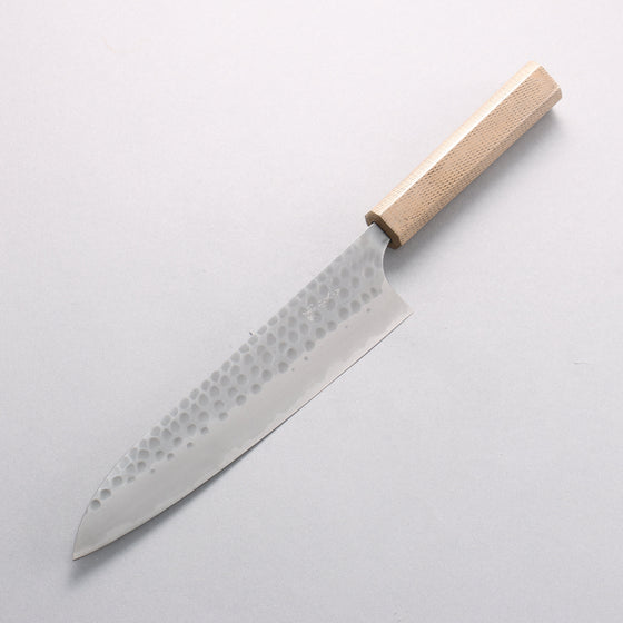 Anryu Blue Super Hammered Migaki Finished Gyuto 210mm Lacquered Oak (White Snake Skin) Handle - Seisuke Knife