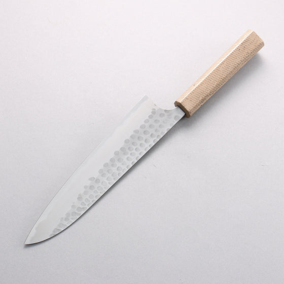 Anryu Blue Super Hammered Migaki Finished Gyuto 210mm Lacquered Oak (White Snake Skin) Handle - Seisuke Knife