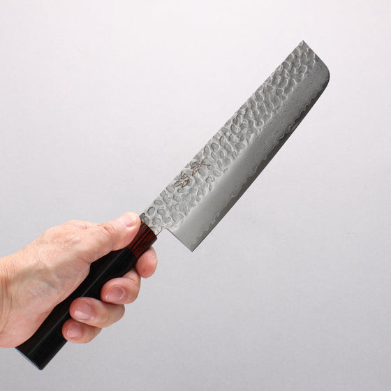 Seisuke VG10 33 Layer Hammered Damascus Nakiri 180mm Black Pakka wood Handle - Seisuke Knife