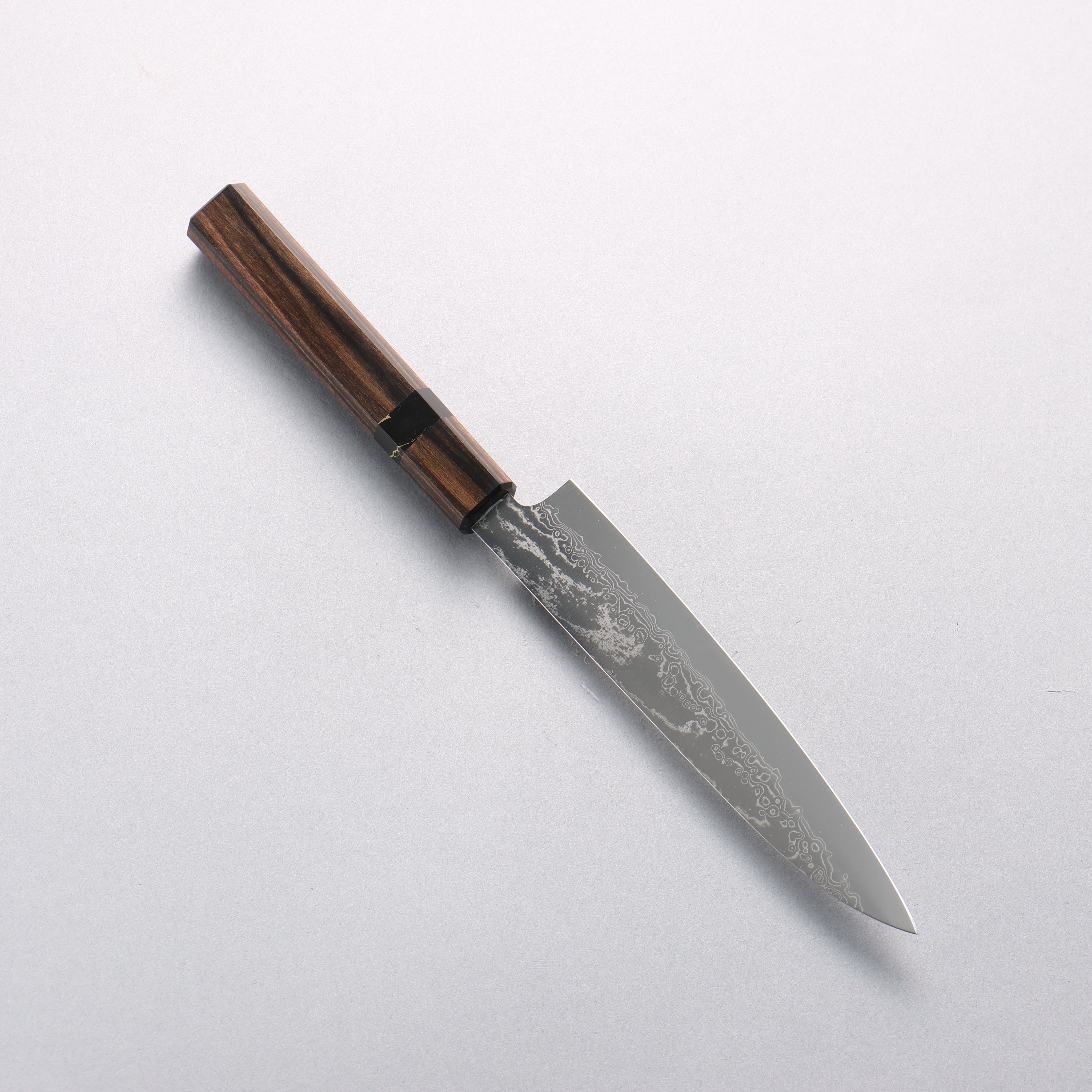 Makoto Kurosaki VG10w Damascus Petty-Utility 150mm Ebony Wood & Black Turquoise Ring Handle - Seisuke Knife