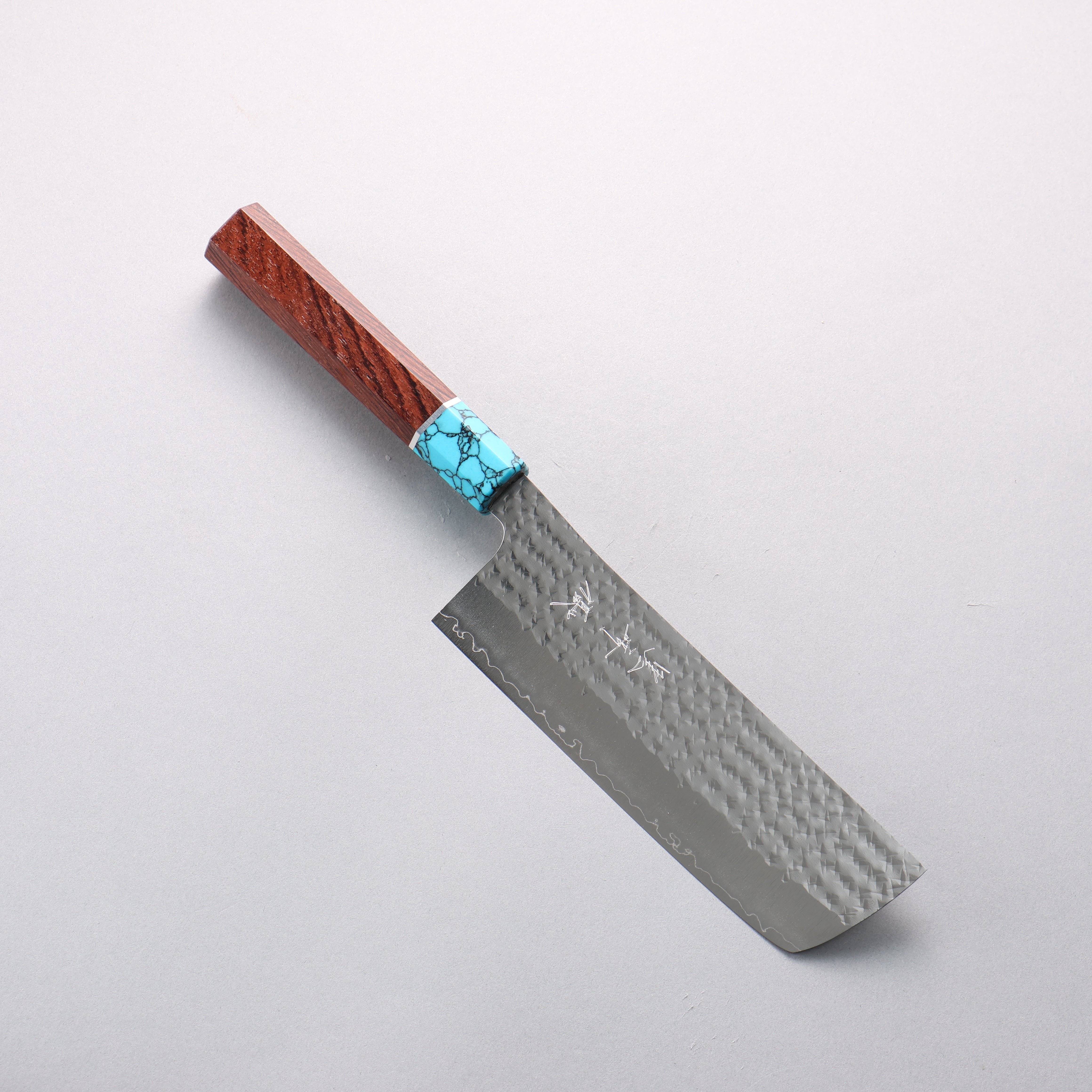 Yu Kurosaki Senko Ei SG2 Hammered Nakiri 165mm Rosewood & Blue Turquoise Handle - Seisuke Knife