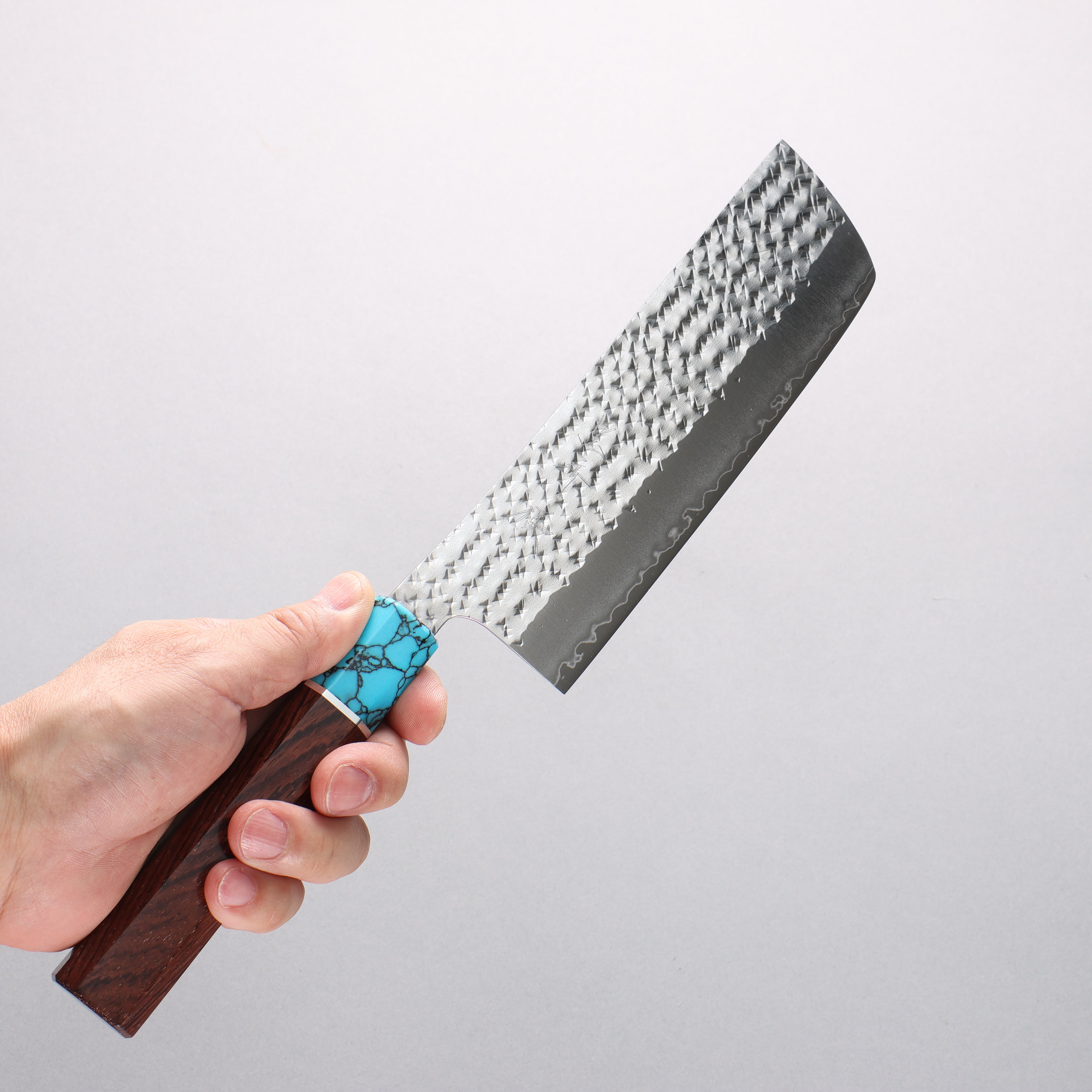 Yu Kurosaki Senko Ei SG2 Hammered Nakiri 165mm Rosewood & Blue Turquoise Handle - Seisuke Knife