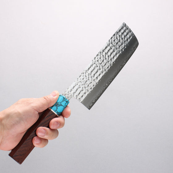 Yu Kurosaki Senko Ei SG2 Hammered Nakiri 165mm Rosewood (Ferrule: Blue Turquoise) Handle - Seisuke Knife