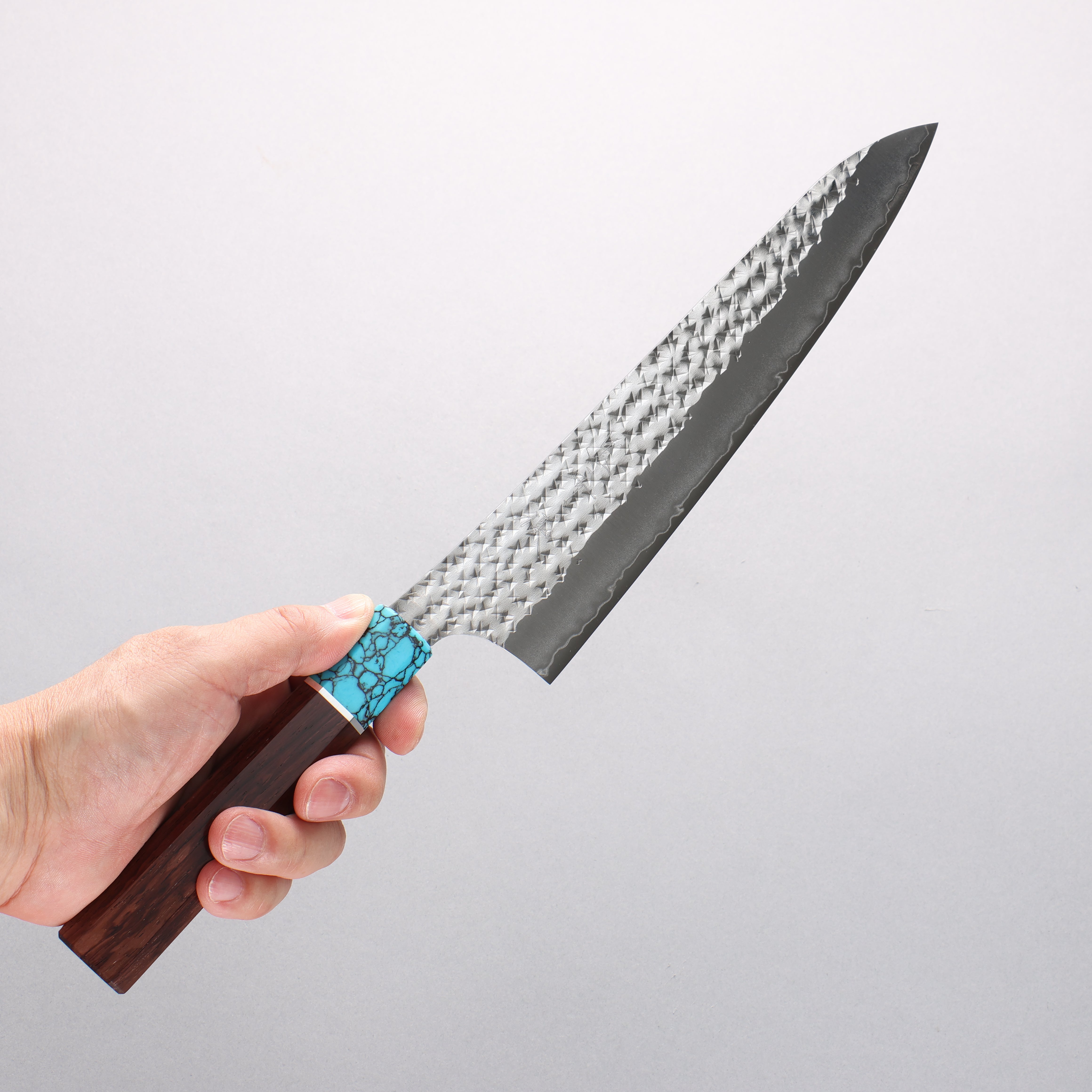 Yu Kurosaki Senko Ryu SG2 Hammered Gyuto 210mm Rosewood (Ferrule: Blue Turquoise) Handle - Seisuke Knife