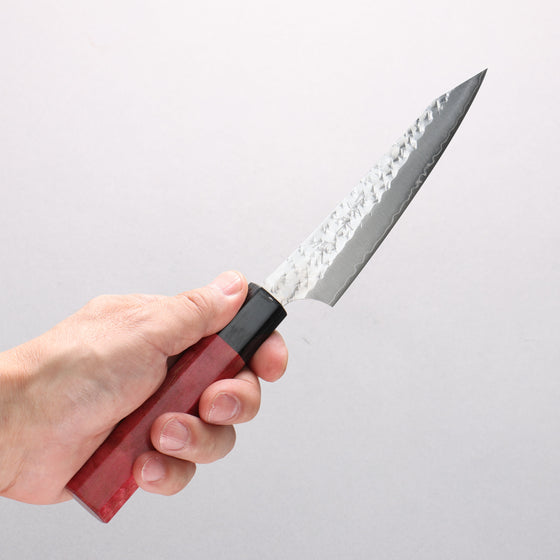 Yu Kurosaki Senko Ei SG2 Hammered Petty-Utility 130mm Red Stabilized Wood Handle - Seisuke Knife