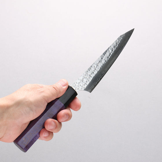 Yu Kurosaki Senko Ei SG2 Hammered Petty-Utility 130mm Purple Stabilized Wood Handle - Seisuke Knife